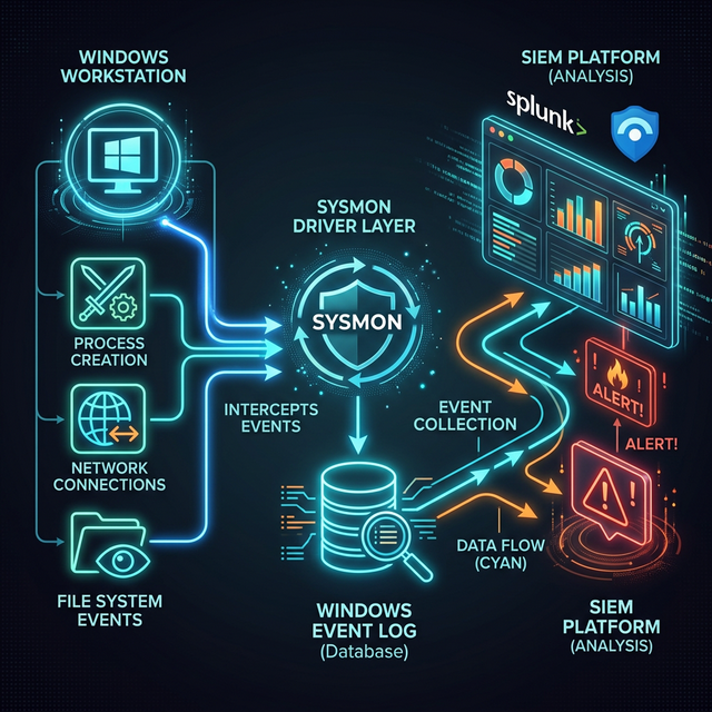 Sysmon Veri Akisi - Windows Event Log ve SIEM Entegrasyonu